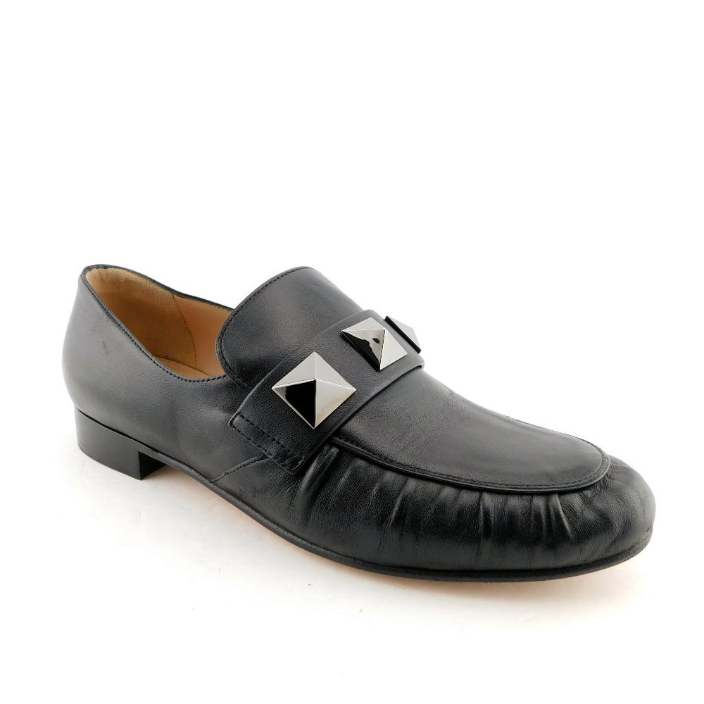 VALENTINO Rockstud Black Leather Slip-on Flat Loafers 37 - Picture 2 of 10